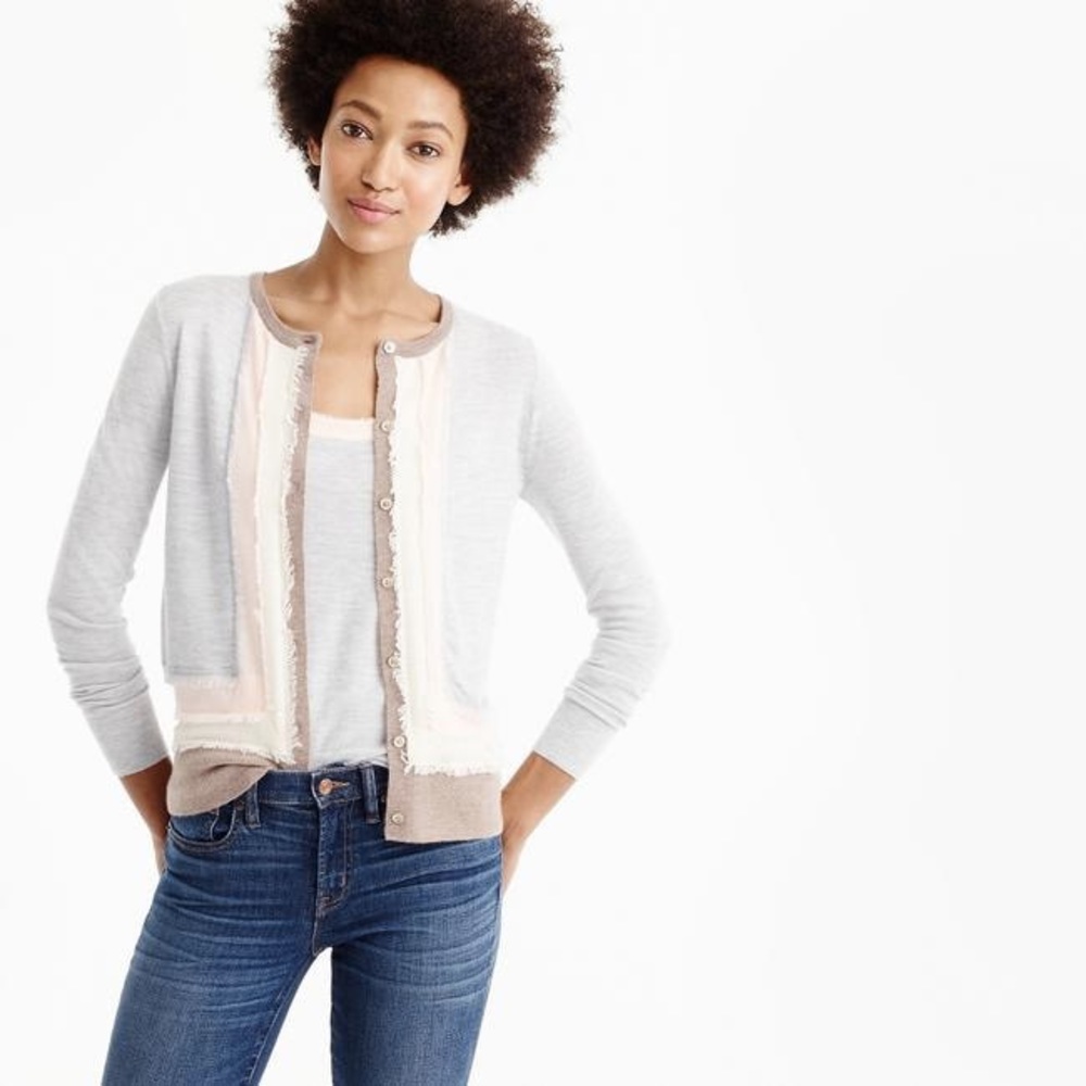 Grey Multi Italian Featherweight Cashmere Fringe Sweater Cardigan